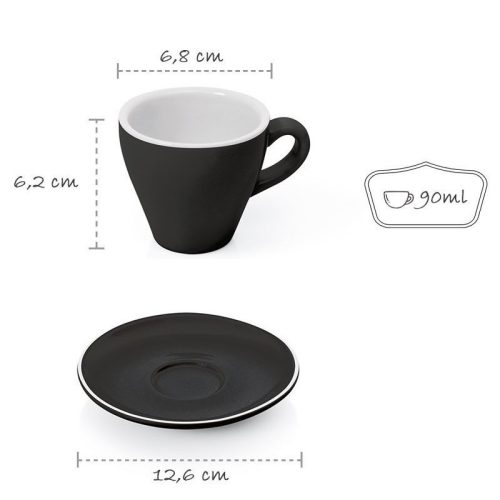 Fekete kávés szett / espresso szett -porcelán csésze 90ml