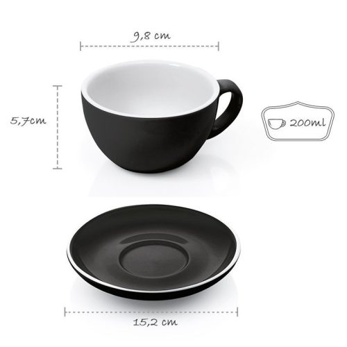 Cappuccino szett fekete/ porcelán csésze 200ml